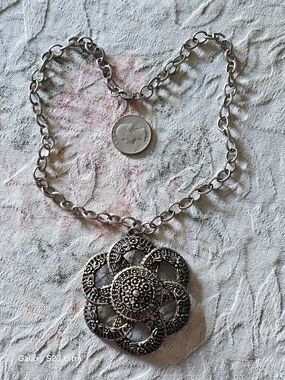 Silver-Tone Floral Medallion Necklace